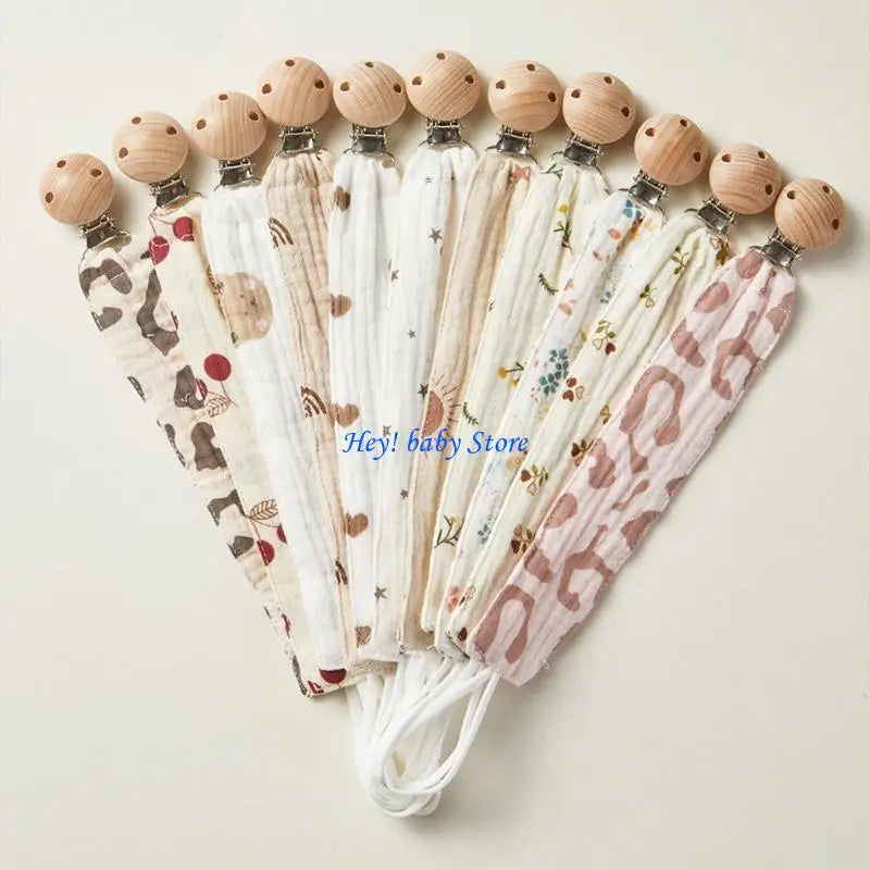 Baby Pacifier Clip Chain | Cotton & Wood Holder for Newborns