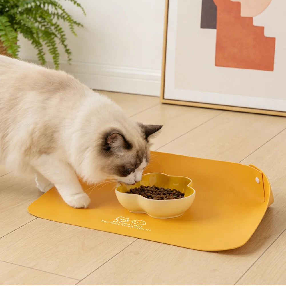 Leather Pet Meal Mat,Semi Enclosed Thickened Pu Leather Anti Slip,Waterproof,Oil Proof Pet Meal Mat,Effortless To Cleaning Peaceful Pleasures Health and Wellness