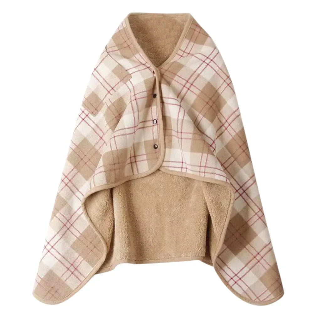 Wearable Plaid Fleece Throw Blanket with Button | Shawl Wrap