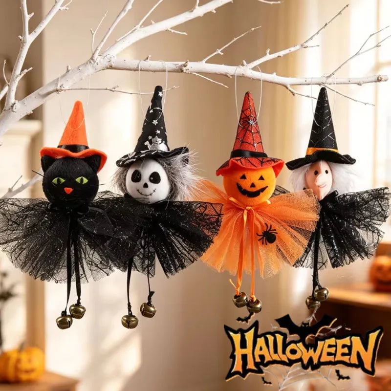 Halloween Gnome Hanging Ornaments Set of 4 | Pumpkin Witch Ghost