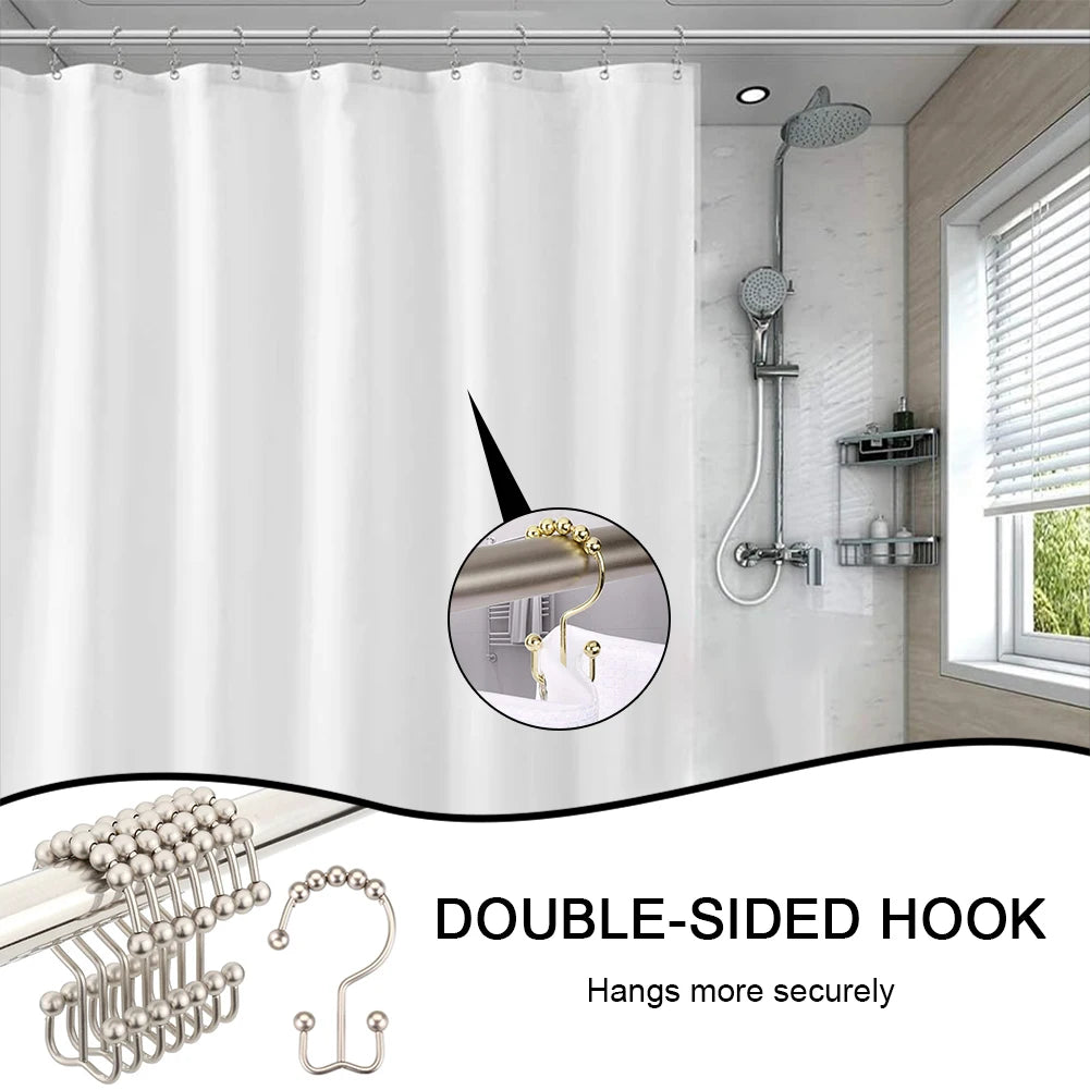 12pcs Metal Double Sided Shower Hooks Glides Rollers Multipurpose Rustproof Shower Curtain Rings For Shower Liner Curtain Rods Peaceful Pleasures Health and Wellness