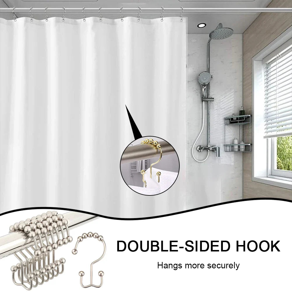 12-Pack Double-Sided Shower Curtain Hooks | Rustproof Stainless Steel