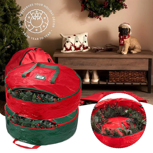 Large Capacity Round Christmas Wreath Storage Bag With Handle Wear-resistant Waterproof Festive Garland Handbag Wreath Storage Peaceful Pleasures Health and Wellness