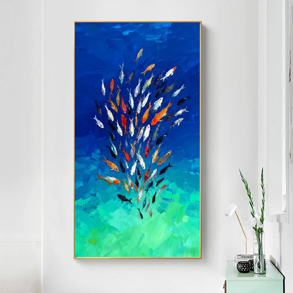 Large Size Abstract Fish Posters Wall Art Nordic Blue Sea Fish Print For Living Room Fish School Canvas Painting Home Decor Peaceful Pleasures Health and Wellness