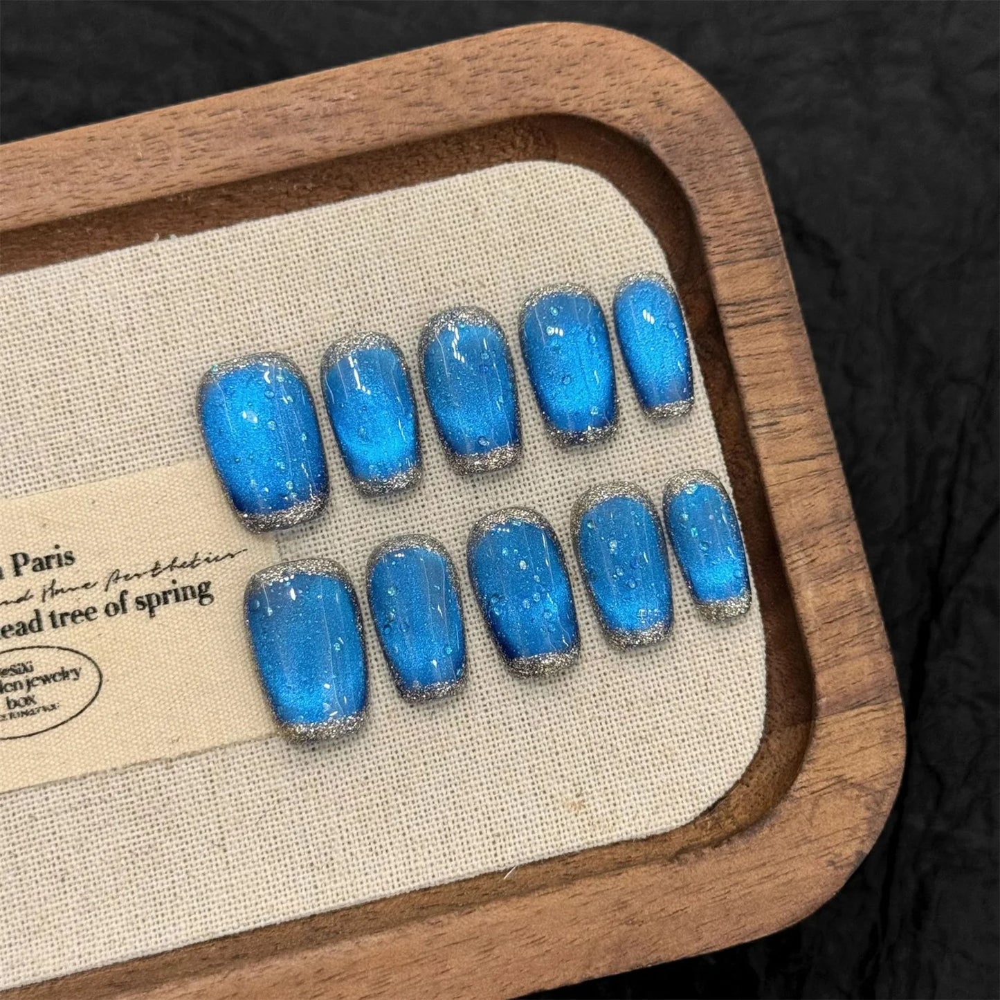 10pcs French Press On Nails | Cat's Eye Diamond Design