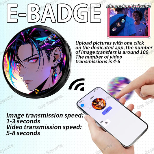 Anime E-Badge 1.5" Touch Screen LED Display Pin | Otaku Gift LED Display Pin Peaceful Pleasures Health and Wellness