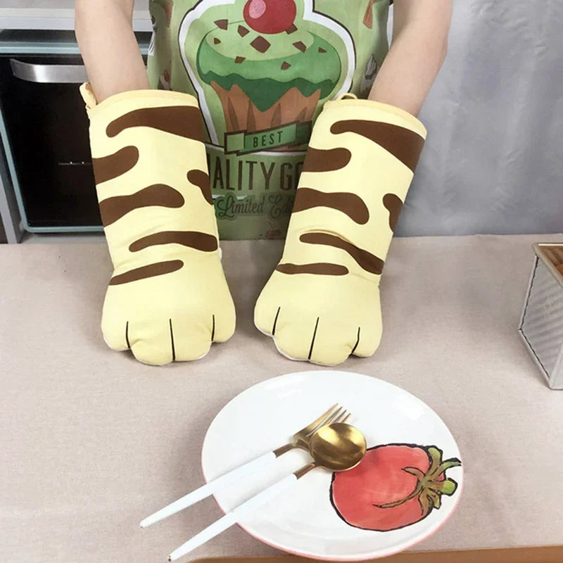1pc Cute Cat Paws Oven Mitts Cat Claw Baking Oven Gloves Anti-scald Microwave Heat Resistant Insulation Non-slip Cat Paw Gloves Peaceful Pleasures Health and Wellness