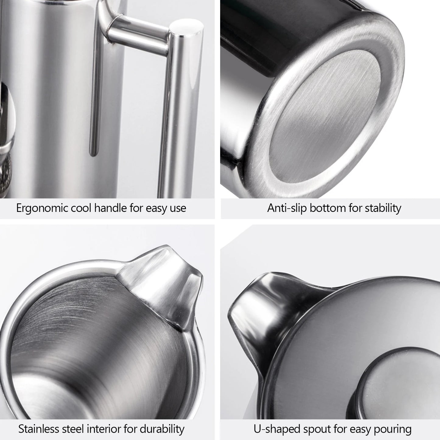 350ml/800ml/1000ml French Press Coffee Maker Stainless Steel Double Walled Insulated Coffee Maker Pot coffee maker coffee pot Peaceful Pleasures Health and Wellness