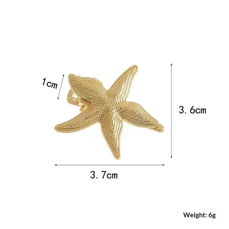 3-Pack Ocean Gold Hair Clips – Starfish, Shell & Conch