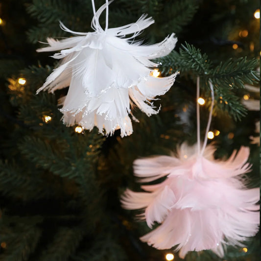 Pink & White Feather Glitter Foam Christmas Ball Ornament Christmas Tree Ornament Oasis Select