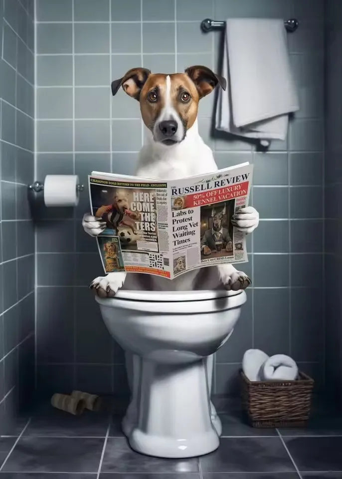 Canvas Print Wall Art for Pet Lovers,for Home Decor Bedroom,Kitchen,Living Room,Bathroom, Hotel 1pc Playful Dachshund on Toilet Peaceful Pleasures Health and Wellness T80320-11 20x30cm Unframed