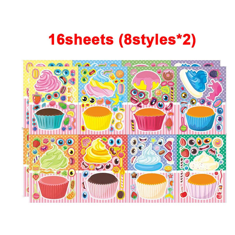Creative Cupcake Make Face Stickers Sheets Kids Children Toddlers