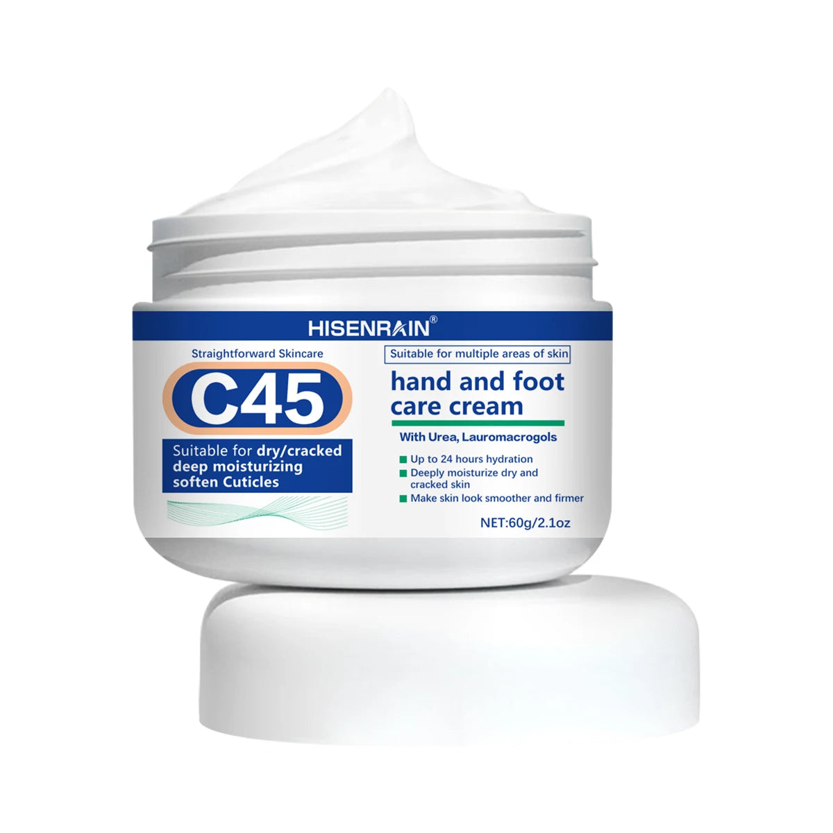HISENRAIN Mineral & Coconut Oil Hand Foot Cream - Intense Repair for Dry Cracked Skin, 24H Moisturizing Non-Greasy Formula. Peaceful Pleasures Health and Wellness 60g