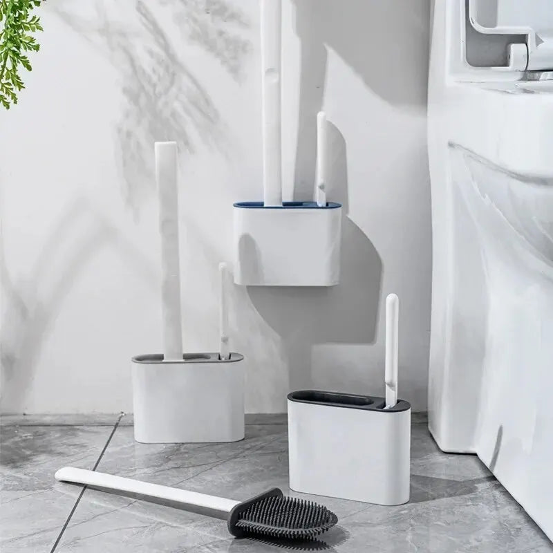 Silicone Toilet Brush & Wall-Mount Holder | Quick Drying