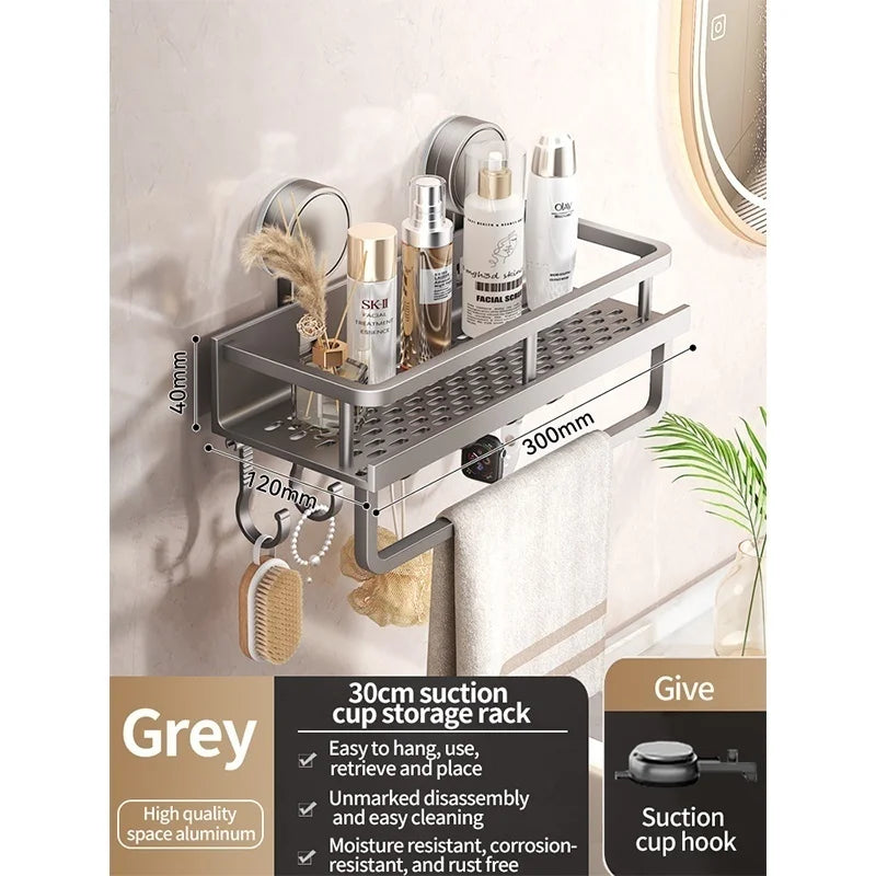 No-Drill Suction Cup Bathroom Shelf | Aluminum Wall Organizer