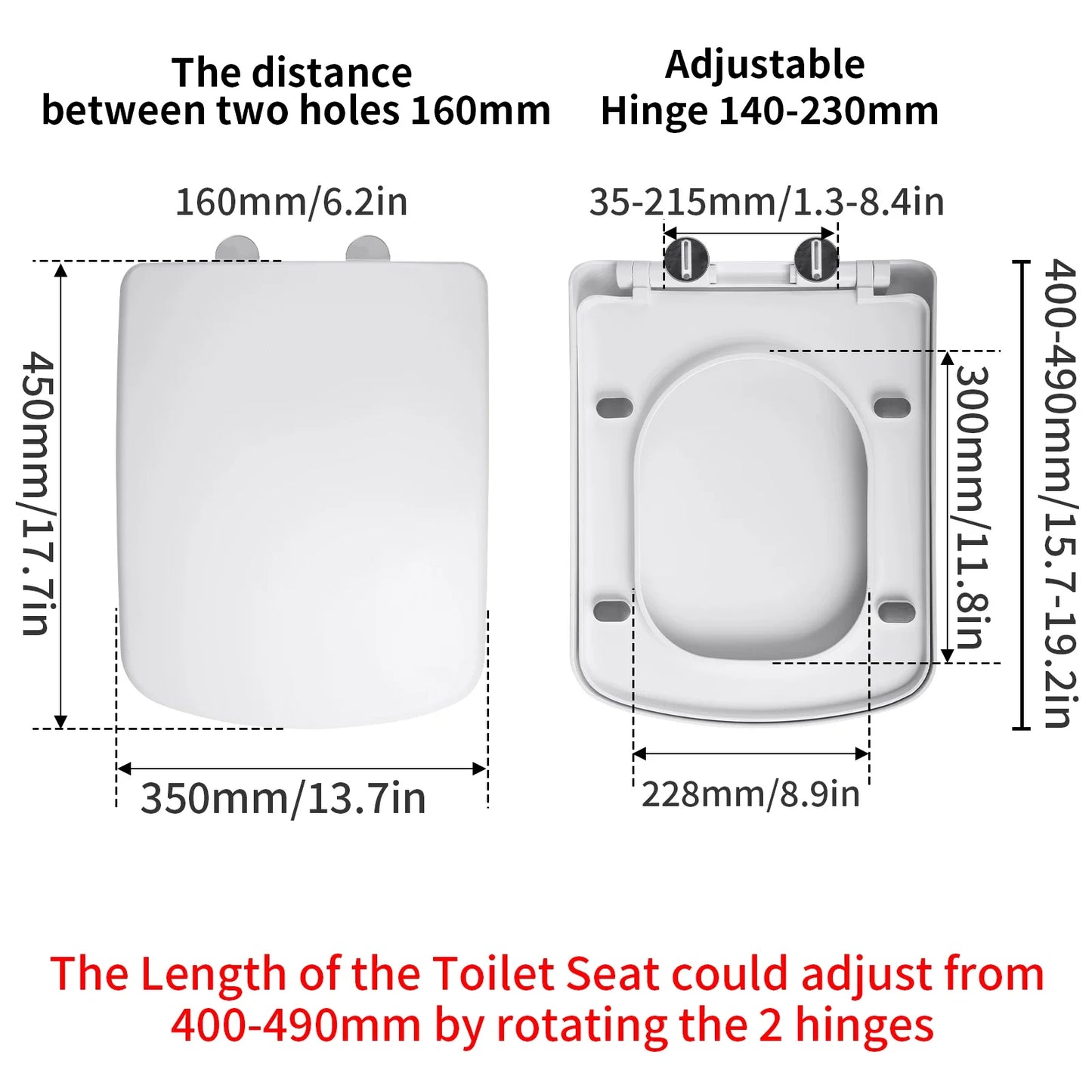 Square Slow-Close Toilet Seat Lid Cover Set Quick Release Thicken Replacement Universal Easy Installation For Home Peaceful Pleasures Health and Wellness