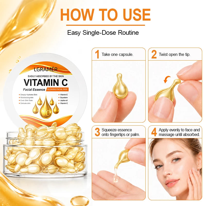 Vitamin C Brightening Essence Capsules,Moisturizing Anti-Aging Facial Essence,Firming Skin Care Capsules Suitable for All People Peaceful Pleasures Health and Wellness