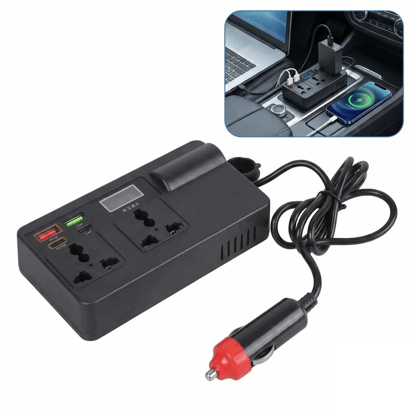 Car Power Inverter 12V/24V to 220V, PD30W Type-C & QC3.0 USB Car Adapter, DC to AC Converter with LED Display for Laptop Peaceful Pleasures Health and Wellness