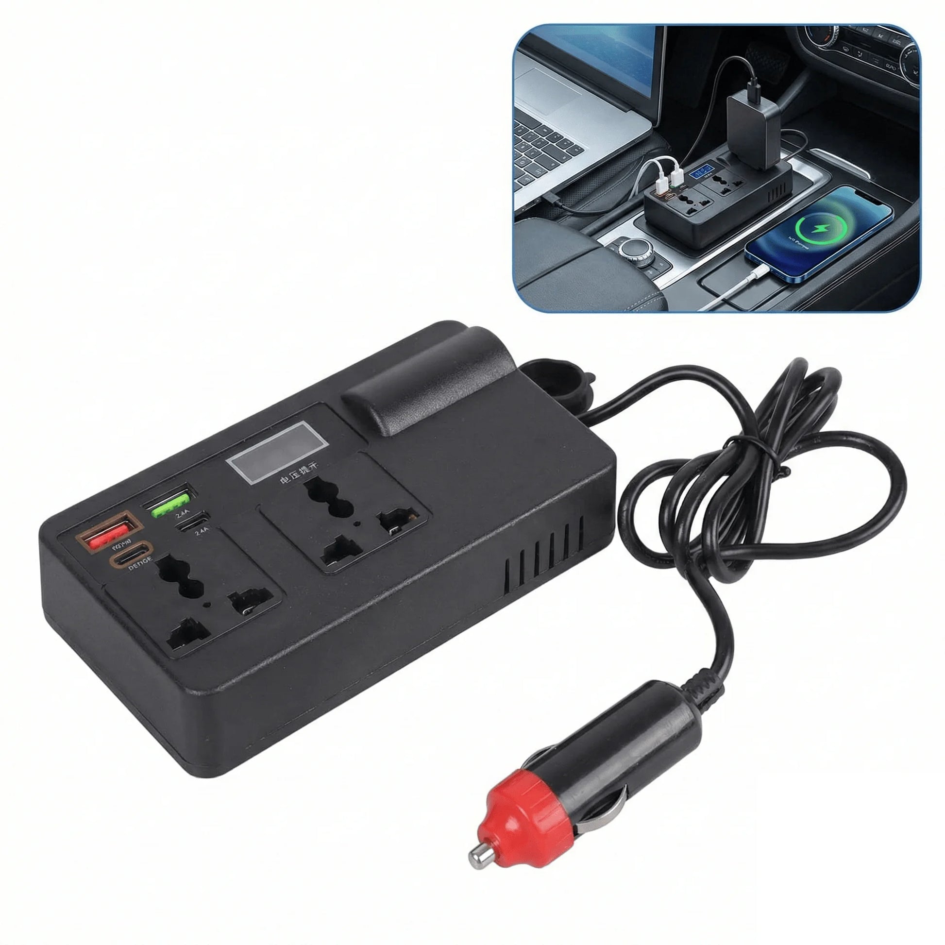 Car Power Inverter 12V/24V to 220V, PD30W Type-C & QC3.0 USB Car Adapter, DC to AC Converter with LED Display for Laptop Peaceful Pleasures Health and Wellness