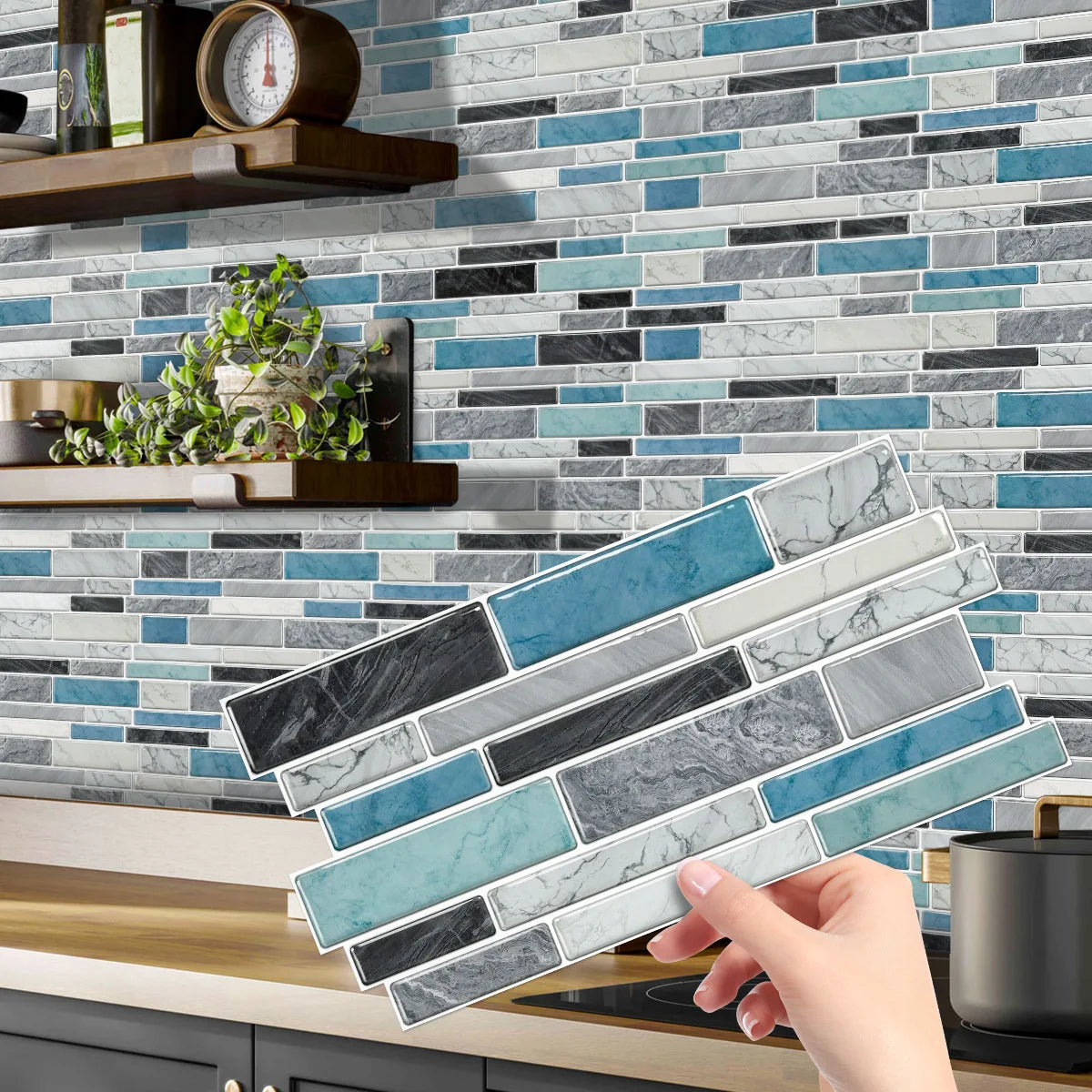 Crystal Film Marble Tile Wall Sticker, Waterproof and Oil-resistant Kitchen Bathroom Wall Decal, Self-adhesive Home Decor Peaceful Pleasures Health and Wellness XY-HTP-04 12x24.6cmx12pcs