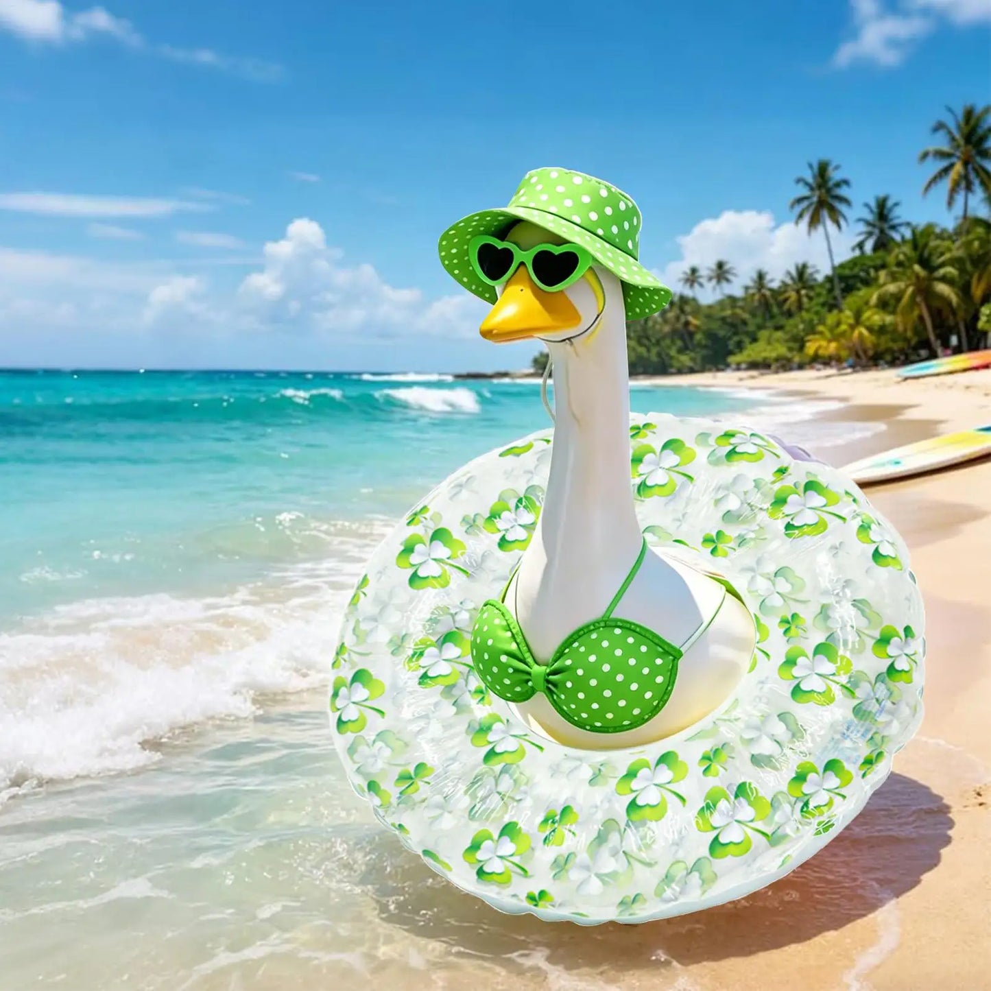 Porch Goose Clothes Hawaiian Summer With Hat And Sunglasses Porch Goose Clothing For Garden Parties Festivals Events Garden Peaceful Pleasures Health and Wellness