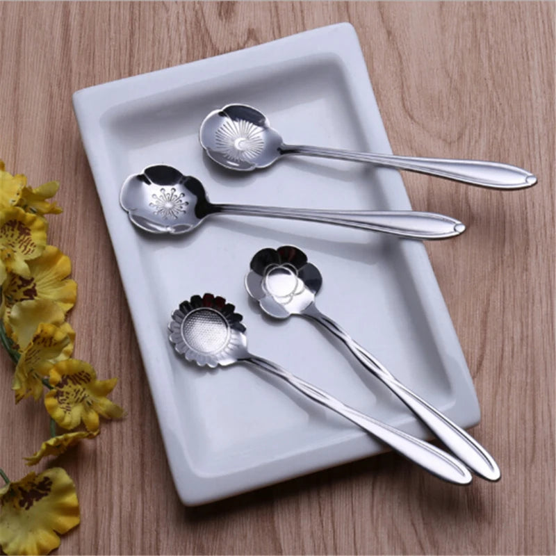 8Pcs/Set Flowers Design Gold Spoon Long Handle Dessert Tea Coffee Mixing Spoon Stainless Steel Vintage Teaspoons Drink Tableware Peaceful Pleasures Health and Wellness