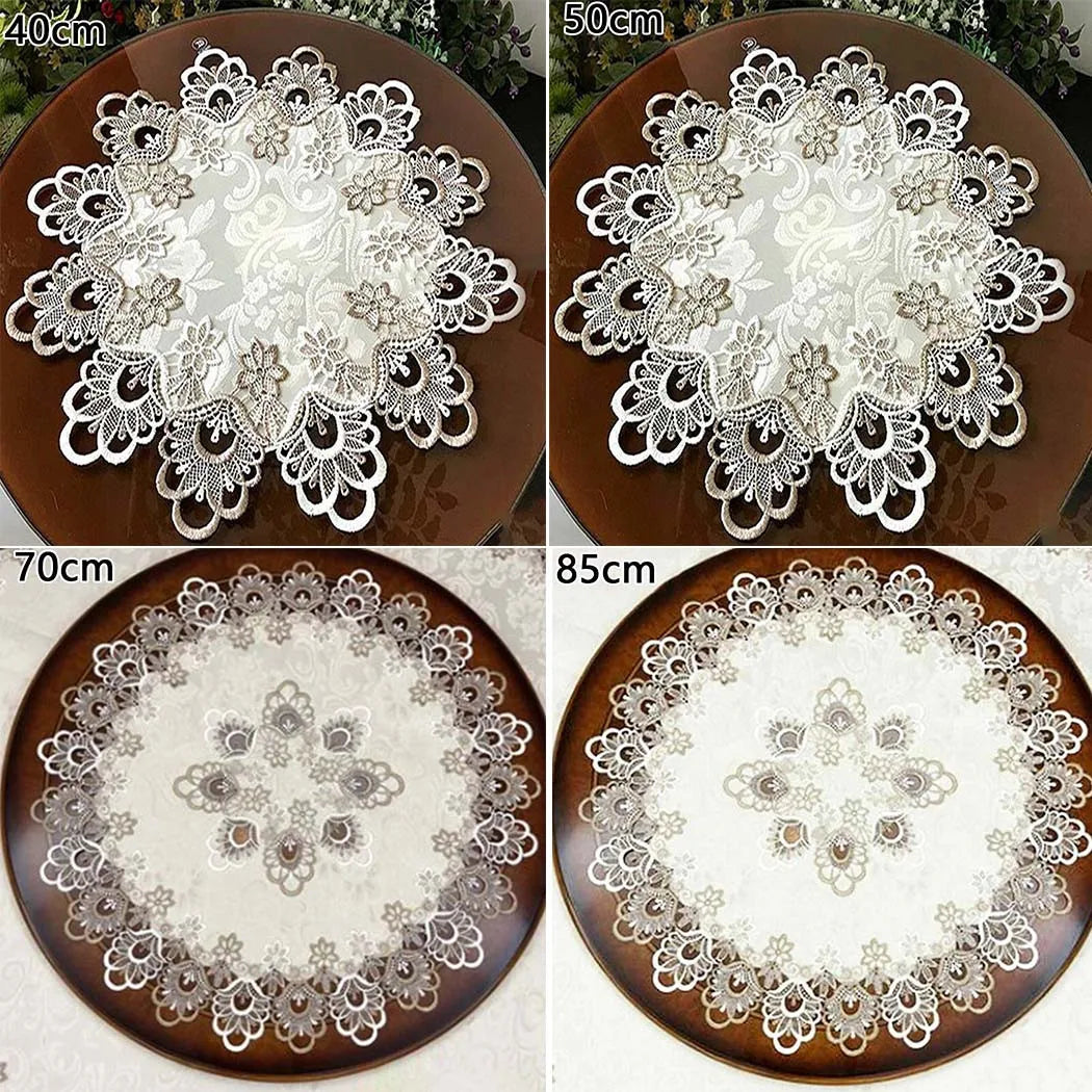 Round Tablecloth Lace Floral Table Cover Dustproof Home Festival