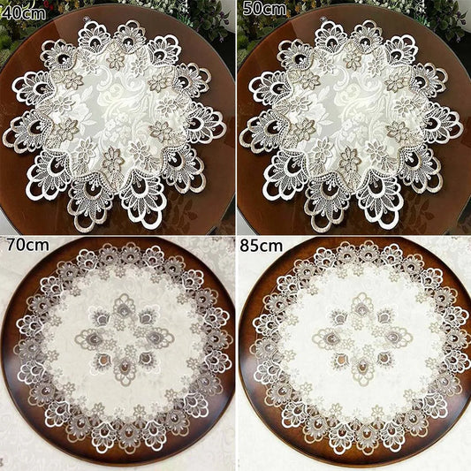 Round Tablecloth Lace Floral Table Cover Dustproof Home Festival Peaceful Pleasures Health and Wellness