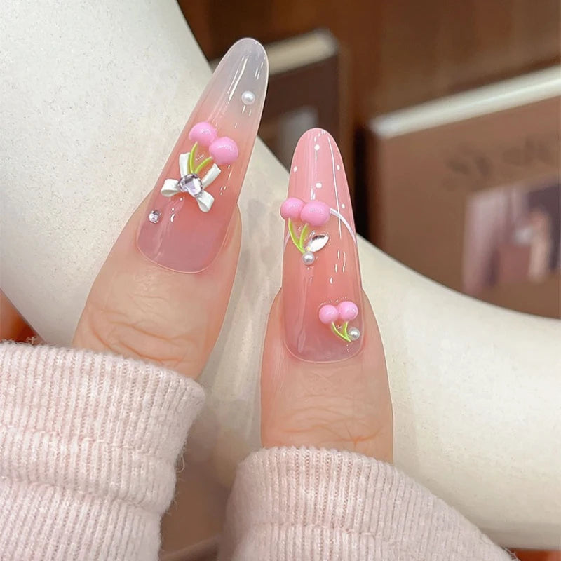 50pcs 3D Cherry Nail Charms – Pink Resin Fruit Nail Art Decor