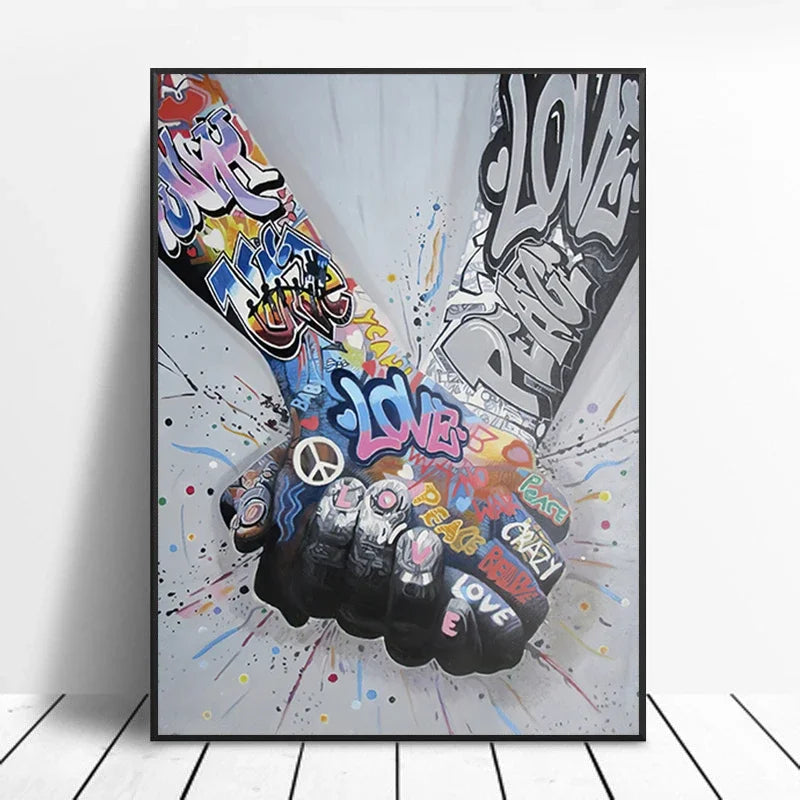 Street Graffiti Gestures Canvas Wall Art | Abstract Pop Mural
