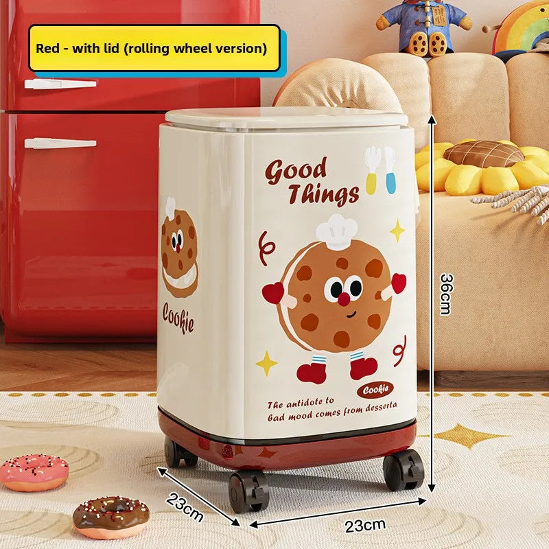 Adorable Waste Bin with Fun Pattern - Double Bucket Design, Anti-Stain & Oil-Resistant, Home Accessory Peaceful Pleasures Health and Wellness Cover Wheels Cookie