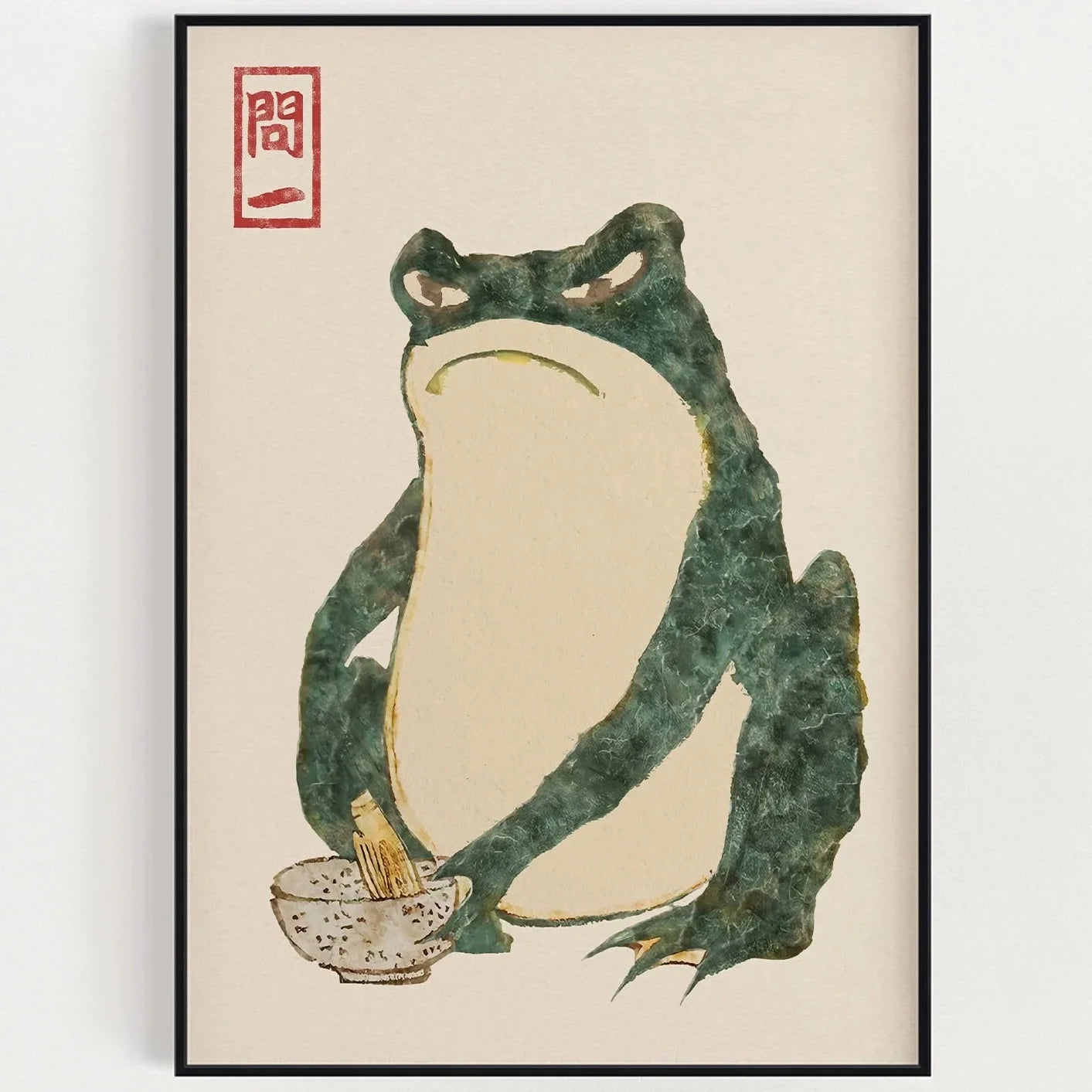 Japanese Frog with Umbrella Poster, Art Print Home Decor Frameless Canvas Art Wall Decoration Poster Peaceful Pleasures Health and Wellness ZLH10741 30x40cm