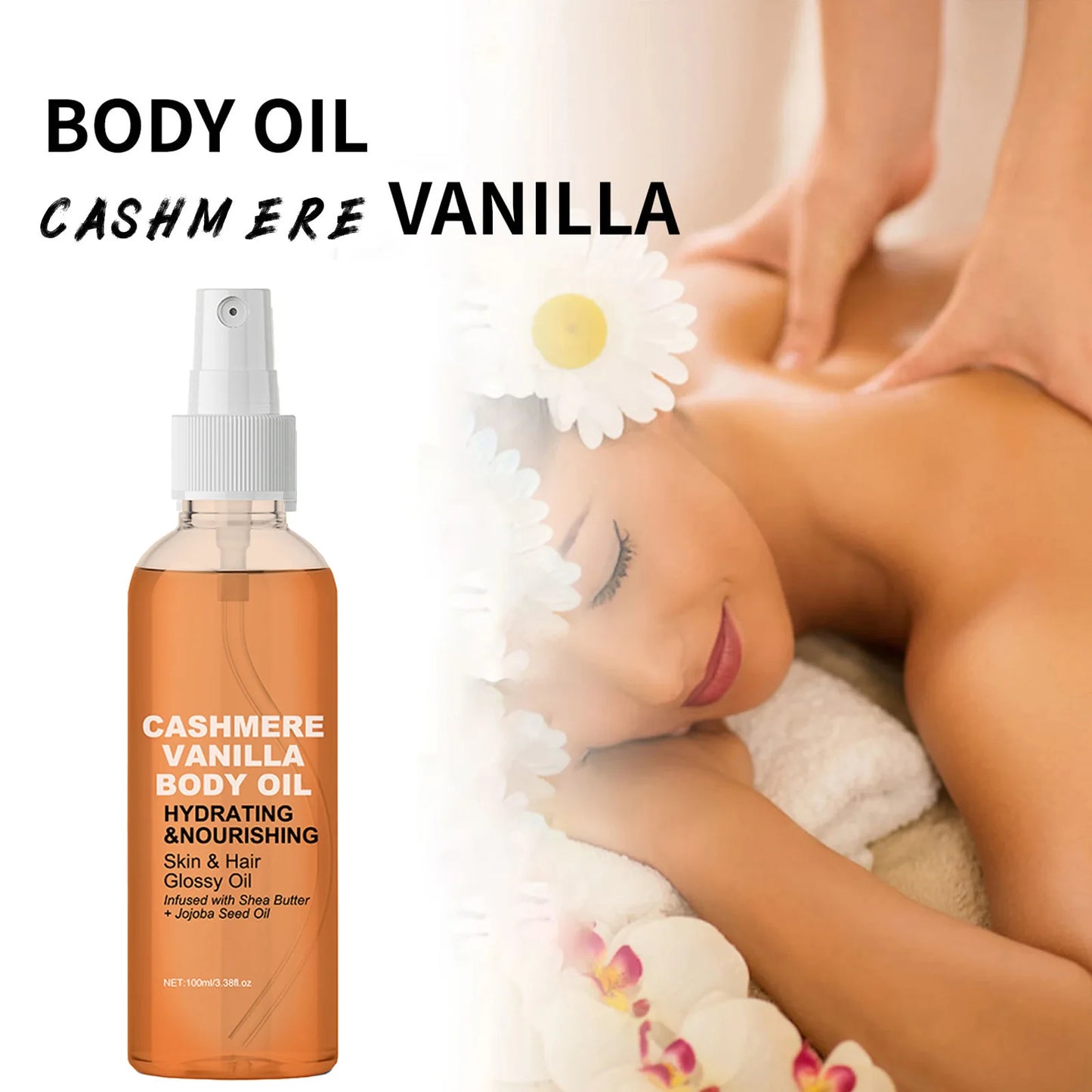 Cashmere Vanilla Body Massage Oil Hydrating Nourishing Skin And Hair Glossy Oil Infused With Shea Butter And Jojoba Seed Oil Peaceful Pleasures Health and Wellness