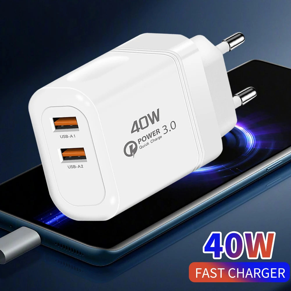 40W Dual USB Fast Charger QC 3.0 3.1A High Power Quick Charge Adapter for iPhone Samsung Xiaomi Huawei Global Universal EU/US Peaceful Pleasures Health and Wellness