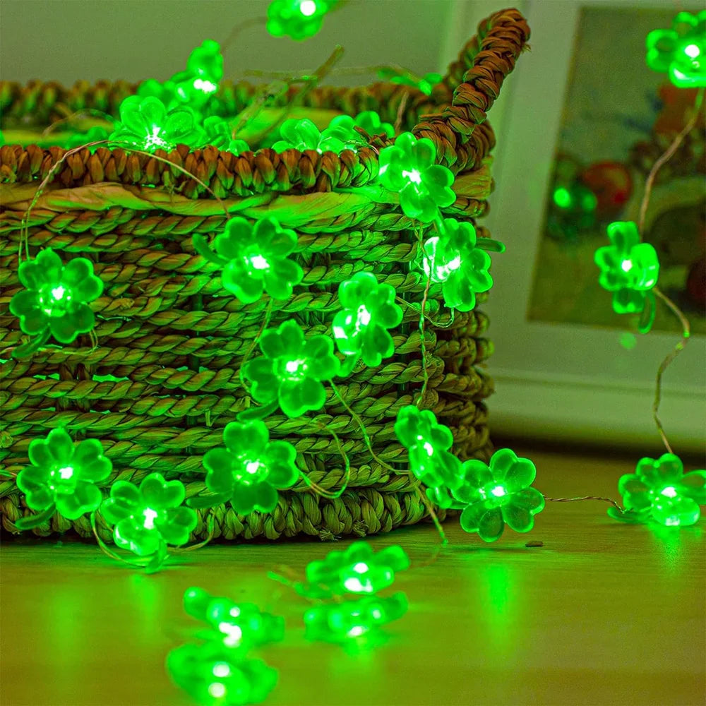 2M Four-Leaf Clover LED String Lights | Battery-Powered Decor