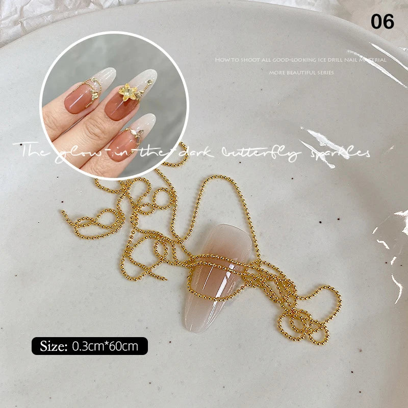 Nail Chains Gold Silver Nail Stone Beads 60cm Decor 3D Alloy Punk Style Nail Decoration Nail Jewelry Nail Charm Accessories Peaceful Pleasures Health and Wellness 6