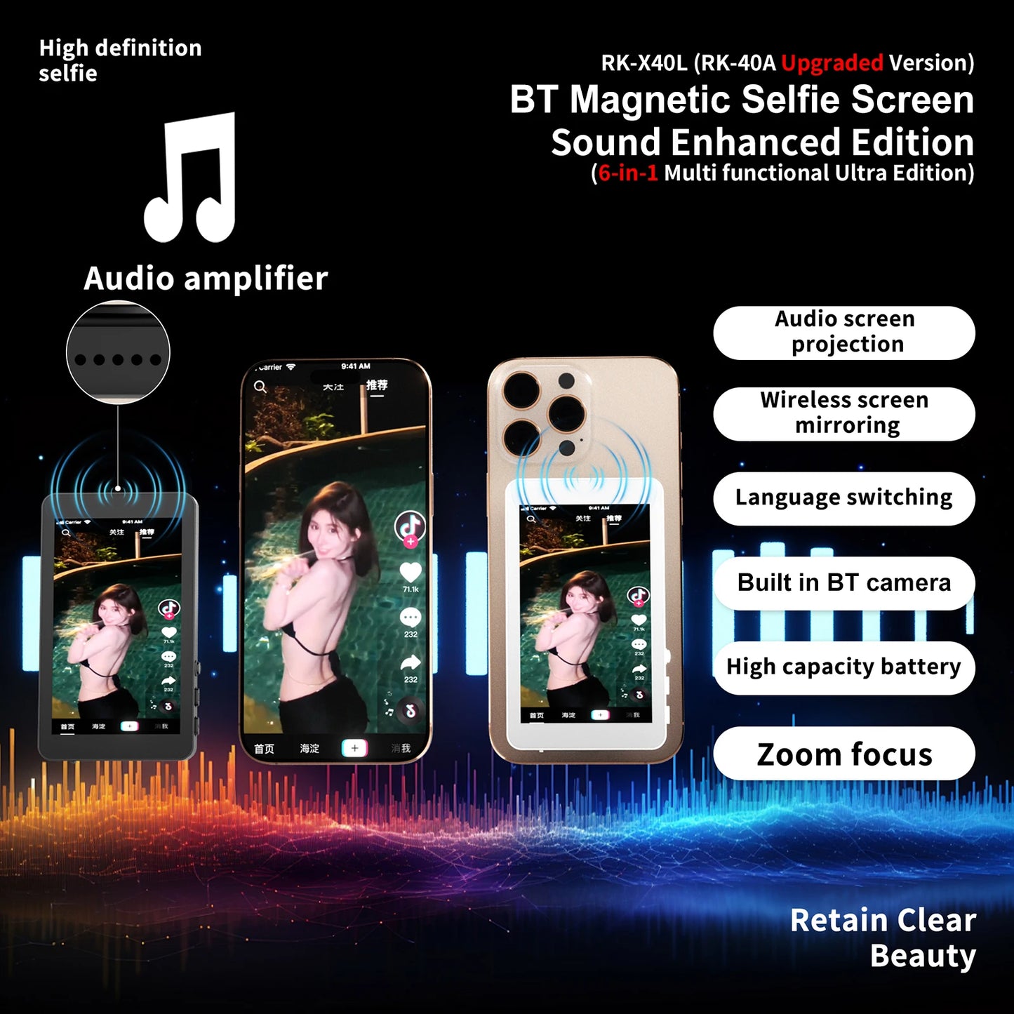 4" Magnetic Wireless Selfie Monitor Screen for Android & iOS Peaceful Pleasures Health and Wellness