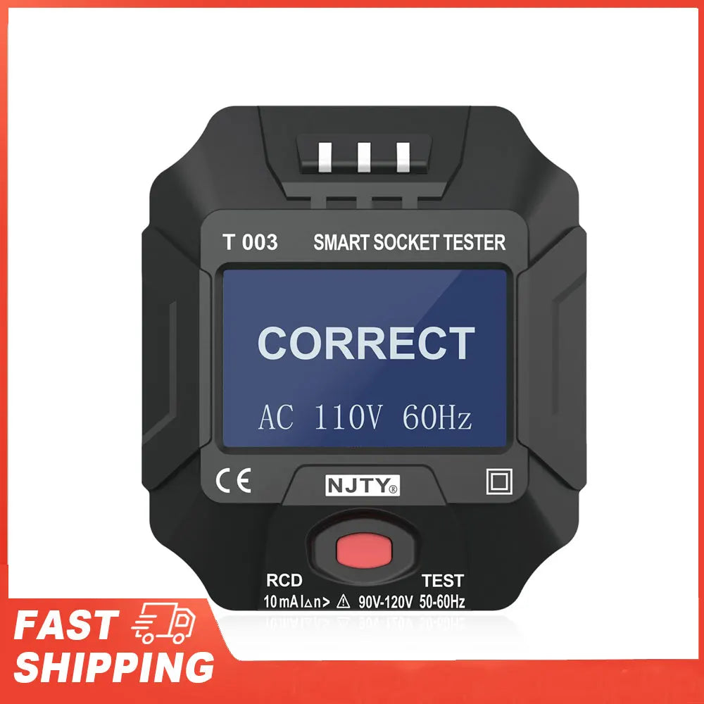 NJTY 90 120V US Plug Socket Outlet Tester Smart Digital Display LCD