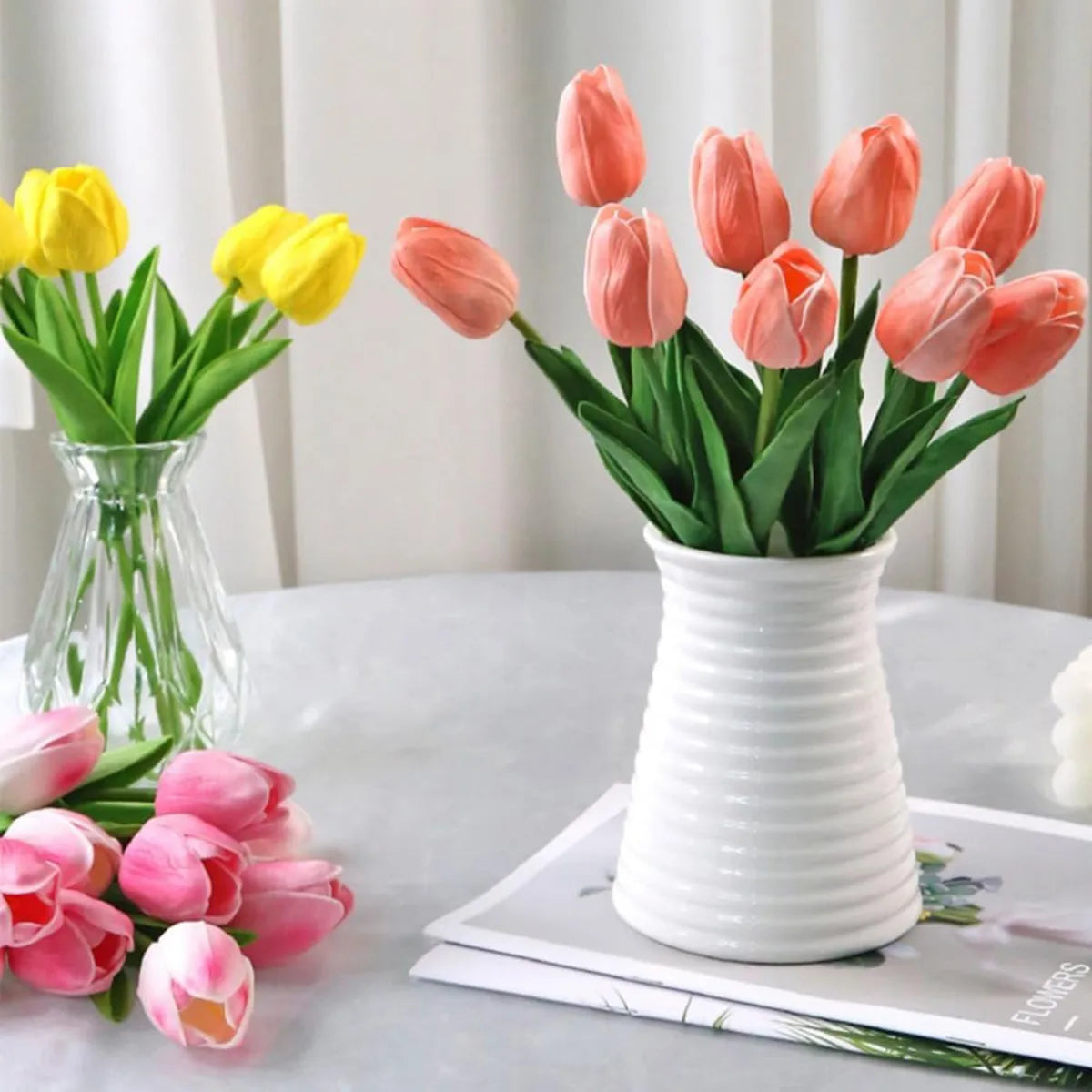 Artificial Tulip Flowers 10/20pcs – Realistic Latex Bouquet Decor