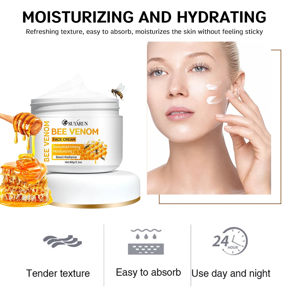 SUYARUN Bee Venom Cream with Sunflower Oil, Chamomile & Aloe - Anti-Aging Hydrating Soothing Moisturizer for All Skin Types. Peaceful Pleasures Health and Wellness