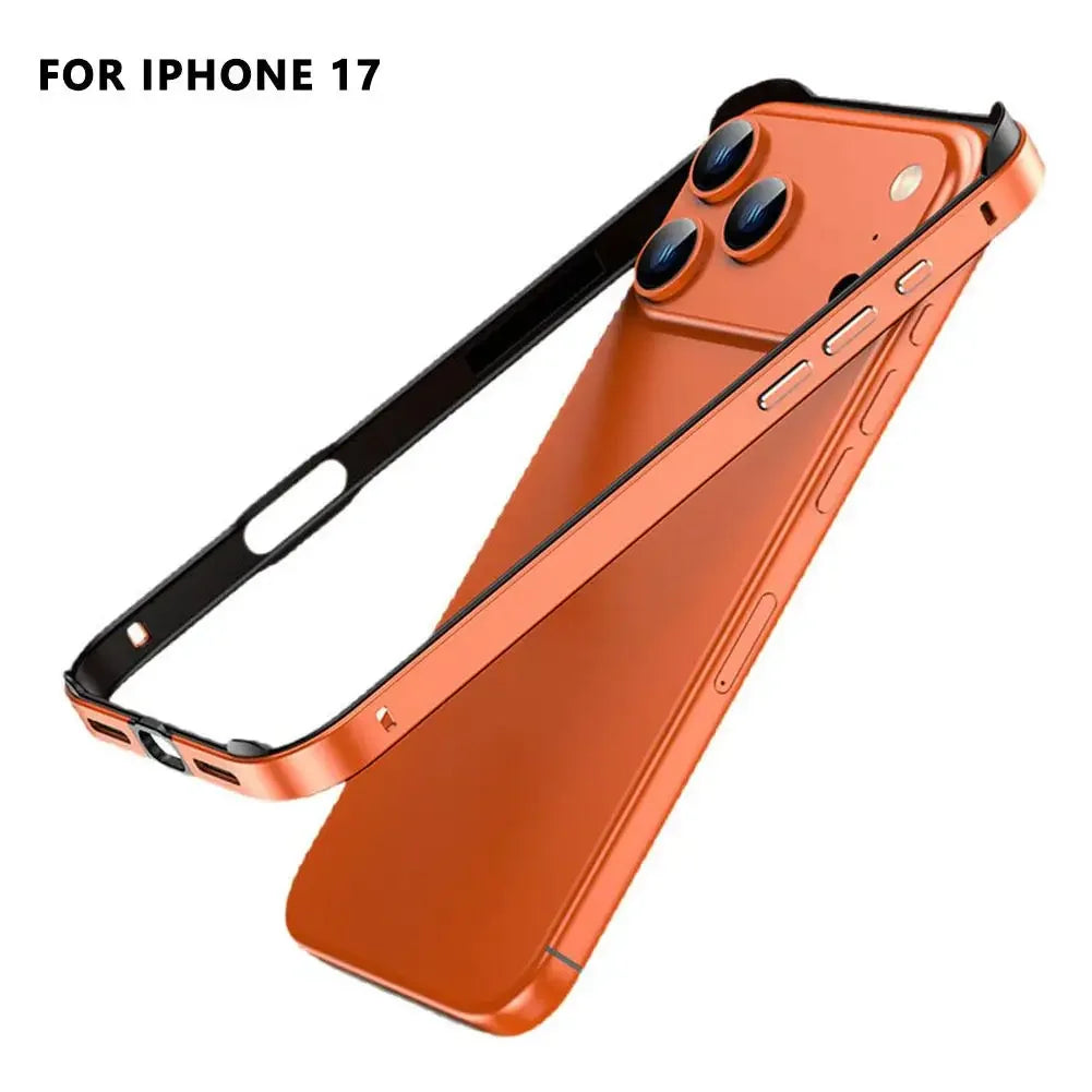 Luxury Alloy Metal Bumper Phone Case For iPhone 17 Air 17 Pro Max 17 Pro Silicone Lining Corner Pads Anti Collision Frame Peaceful Pleasures Health and Wellness orange 17