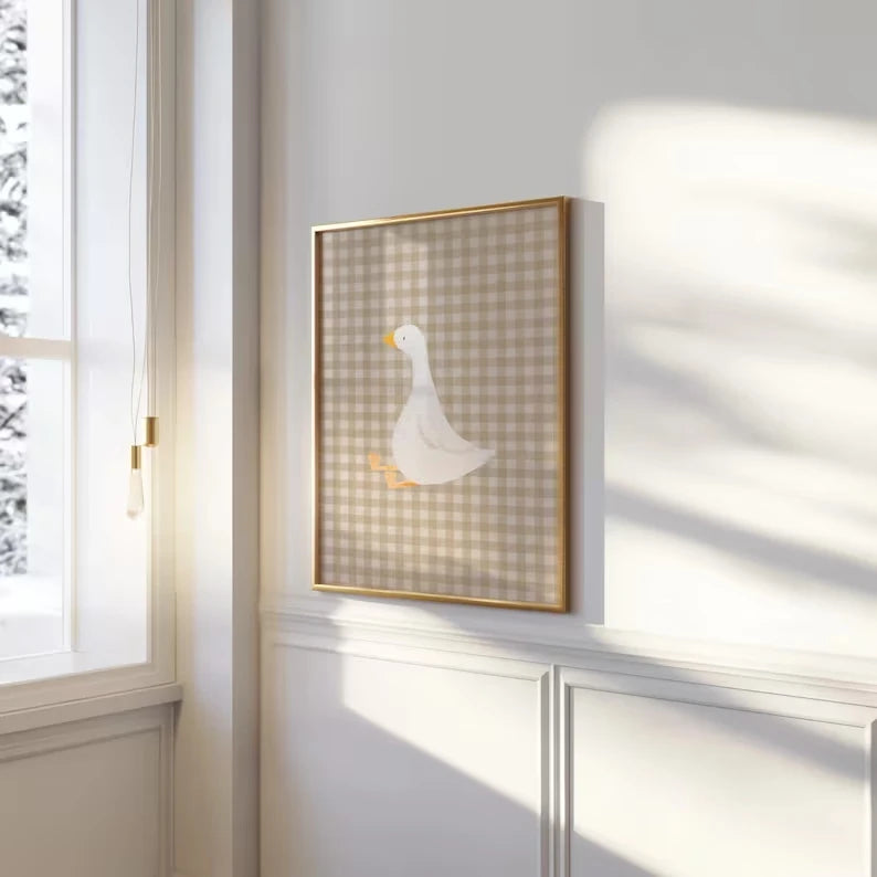 Cartoon Gingham Goose Canvas Wall Art Print | Home Decor