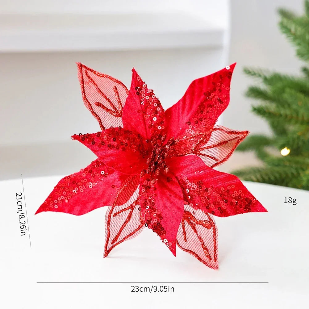 Glitter Poinsettia Flower Ornament – Christmas & Wedding Decor