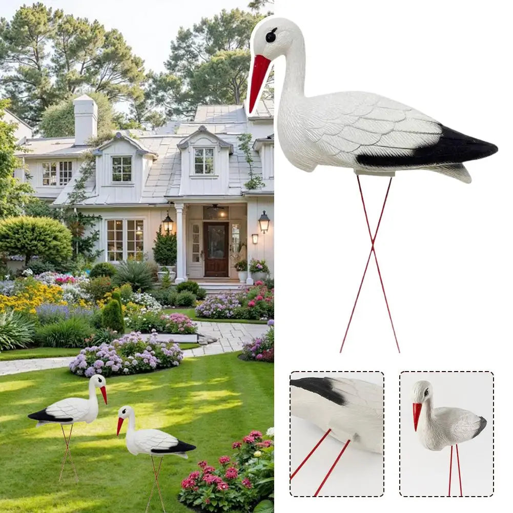 1/2pcs Simulation Of White Crane Courtyard Decoration Outdoor Craft Home Garden Pool Courtyard Exquisite Bird Statue Landscape Peaceful Pleasures Health and Wellness