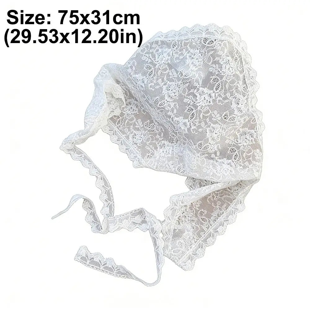 Vintage Lace Flower Hair Scarf – Boho Bandana for Women