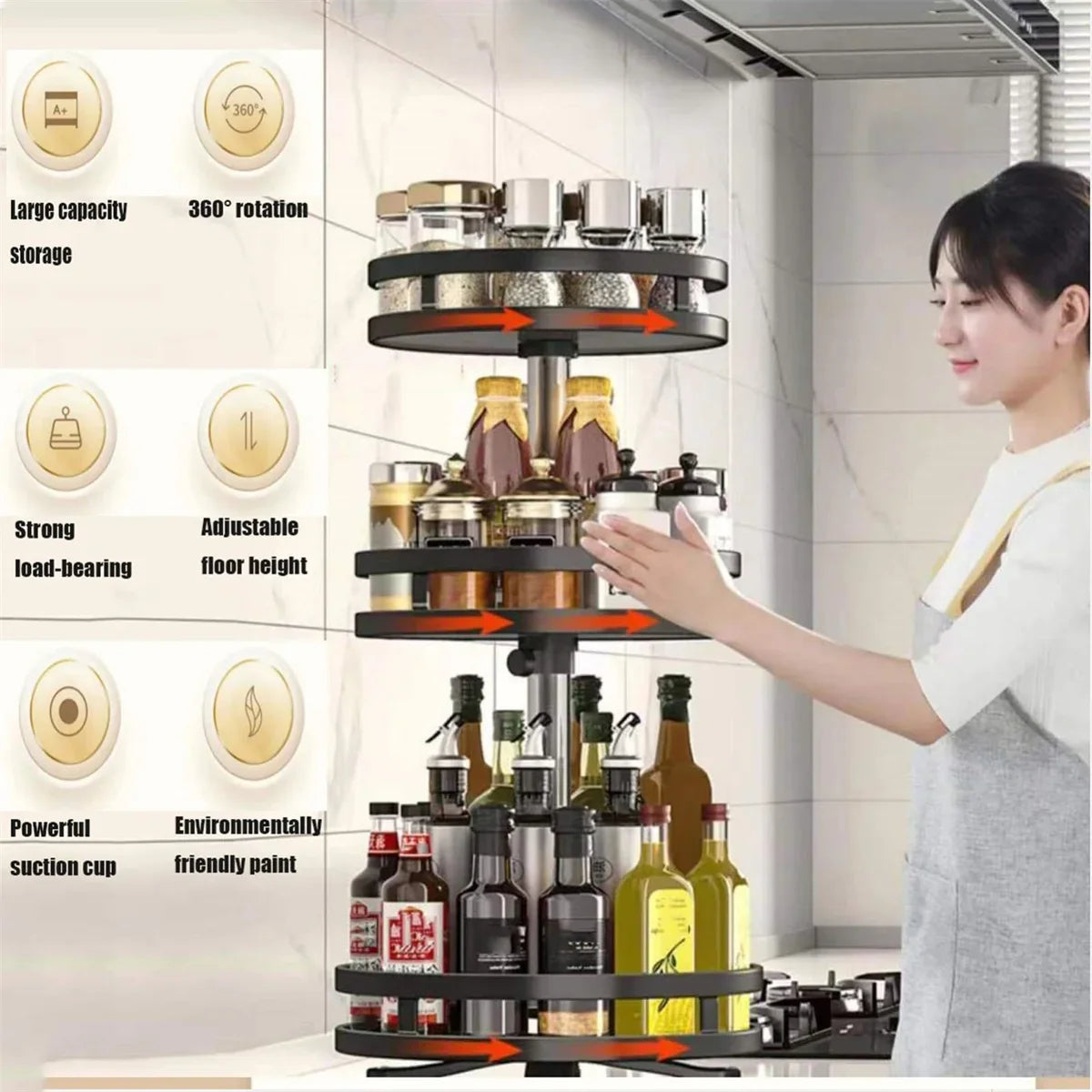 360° Rotating 3-Tier Spice Rack Organizer – Lazy Susan Kitchen