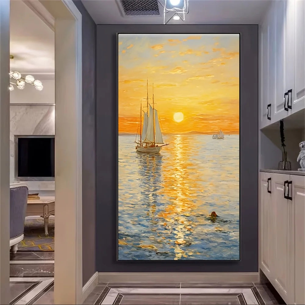 Smooth Sailing Cream Style of Sunrise on The Sea, Simple and Abstract, Texture Abstract Scenery, Perfect Home Decor Frameless Peaceful Pleasures Health and Wellness ZLH4854 20x30cm No Frame