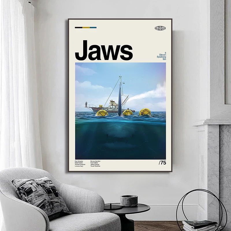 Jaws Posters Shark Canvas Painting Mordern Wall Art Picture Living Room Bedroom Home Decor American Classic Horrible Movie Peaceful Pleasures Health and Wellness