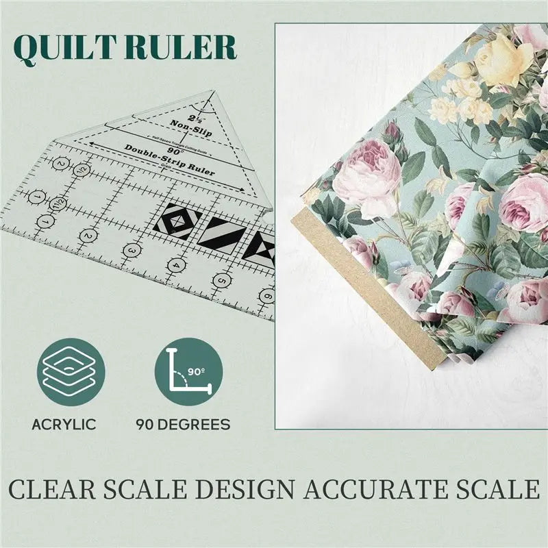 A36T-90 Degree Double Strip Quilt Ruler, 10 Inch Acrylic Quilting Triangle Rulers, Non-Slip Quilting Rulers And Templates Peaceful Pleasures Health and Wellness