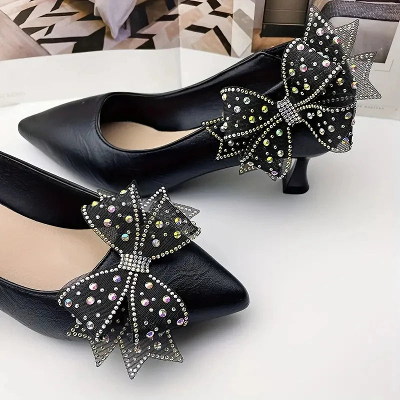 Rhinestone Bow Shoe Clips – Mesh Diamond Wedding Buckles
